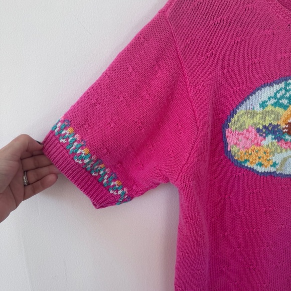 American Vintage Cottage Core Knit Handmade Pink Sweater Costal Grandma - Picture 6 of 10